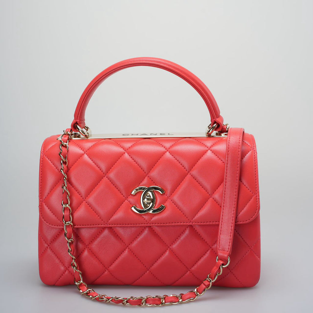 Chanel Red Small Trendy CC Bag In Lambskin Leather With Champagne Gold Hardware