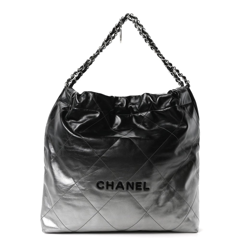 Metallic Shaded Calfskin Quilted Chanel 22 Black Silver