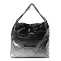 Metallic Shaded Calfskin Quilted Chanel 22 Black Silver