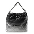 Metallic Shaded Calfskin Quilted Chanel 22 Black Silver