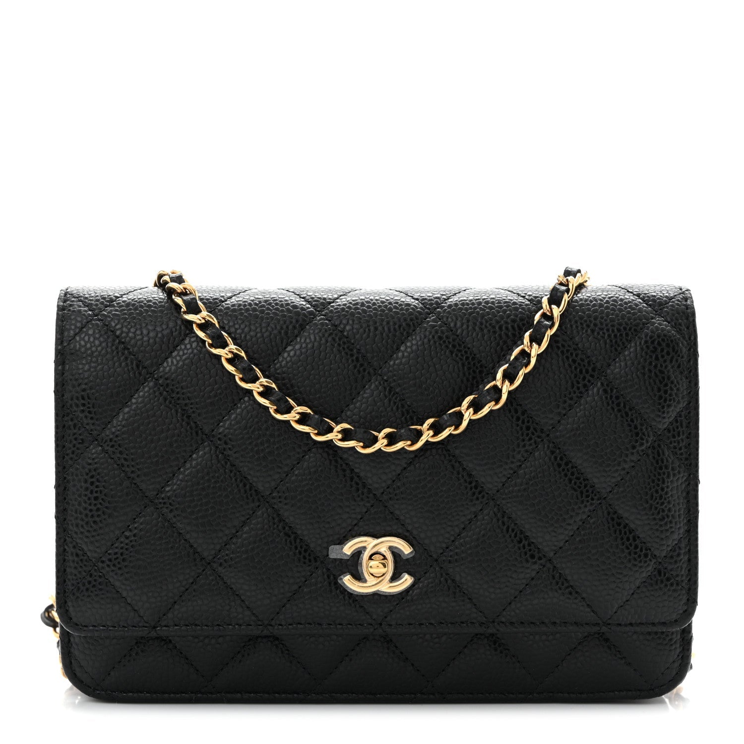 Caviar Quilted CC Turnlock Wallet On Chain WOC Black