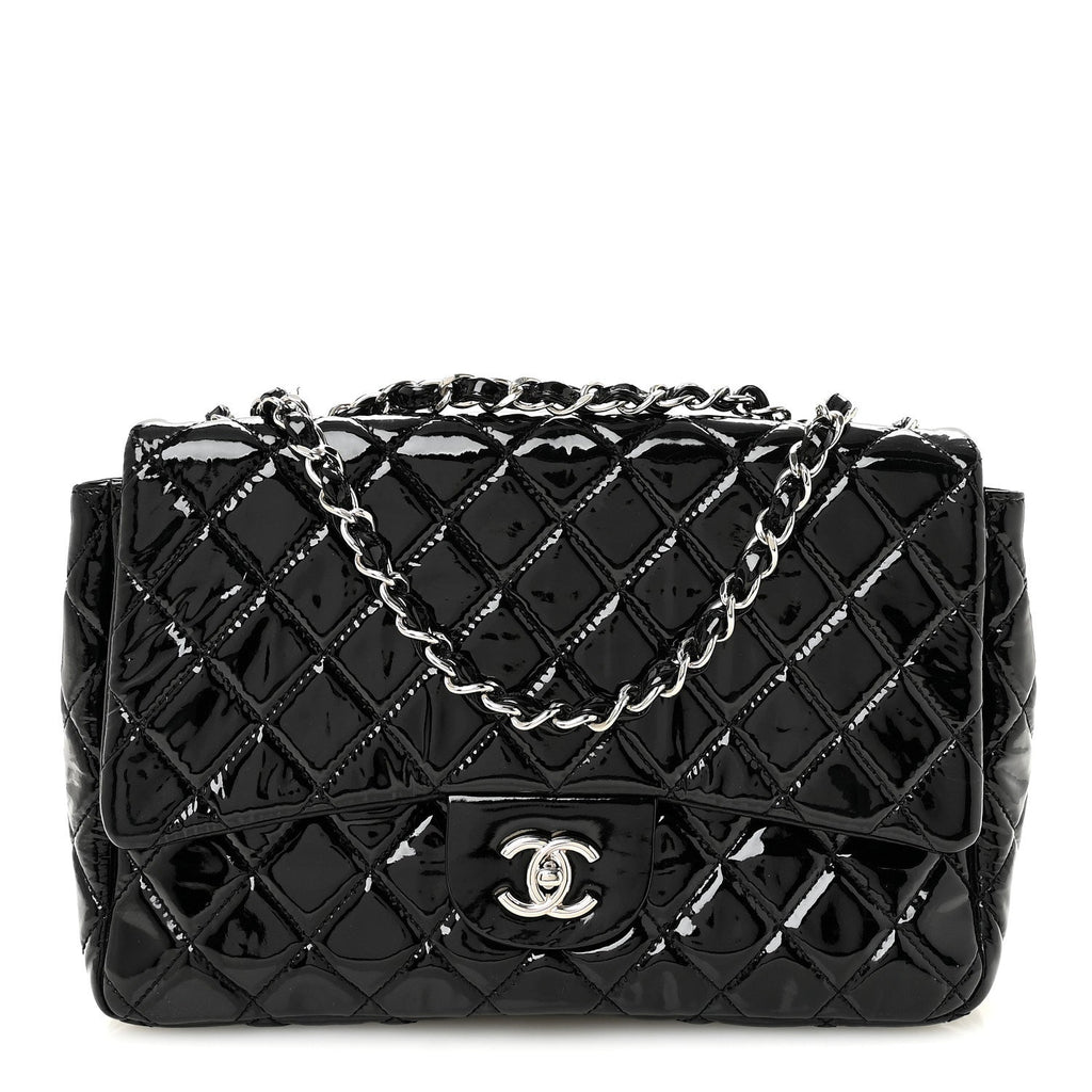 Patent Quilted Jumbo Single Flap Black