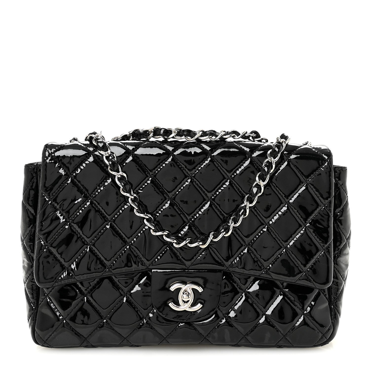 Patent Quilted Jumbo Single Flap Black