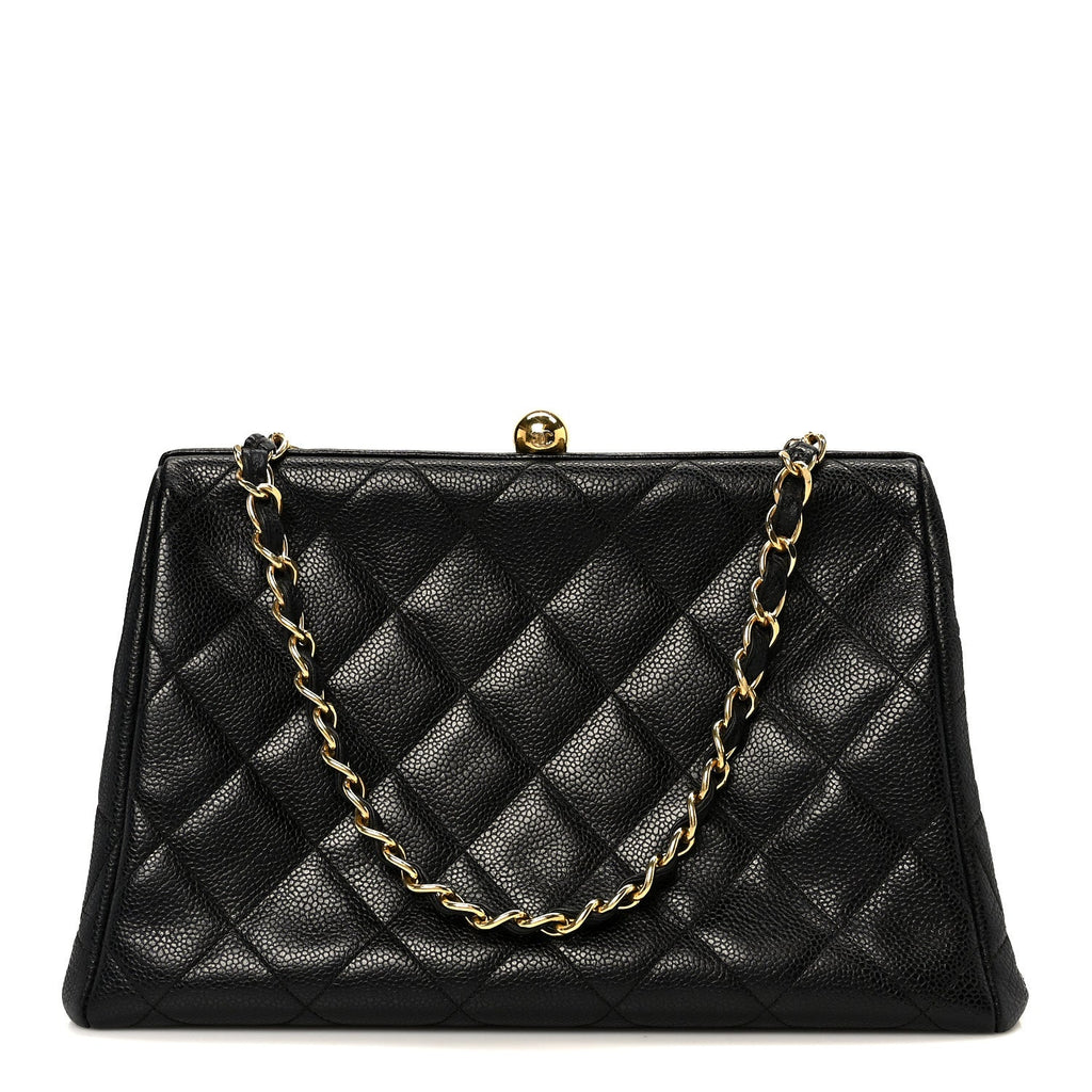 Caviar Quilted Kisslock Shoulder Bag Black