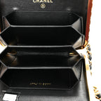 Glazed Goatskin Quilted Small Box With Chain Black