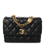 Lambskin Quilted Mini Medallion Multi Chain Flap Black