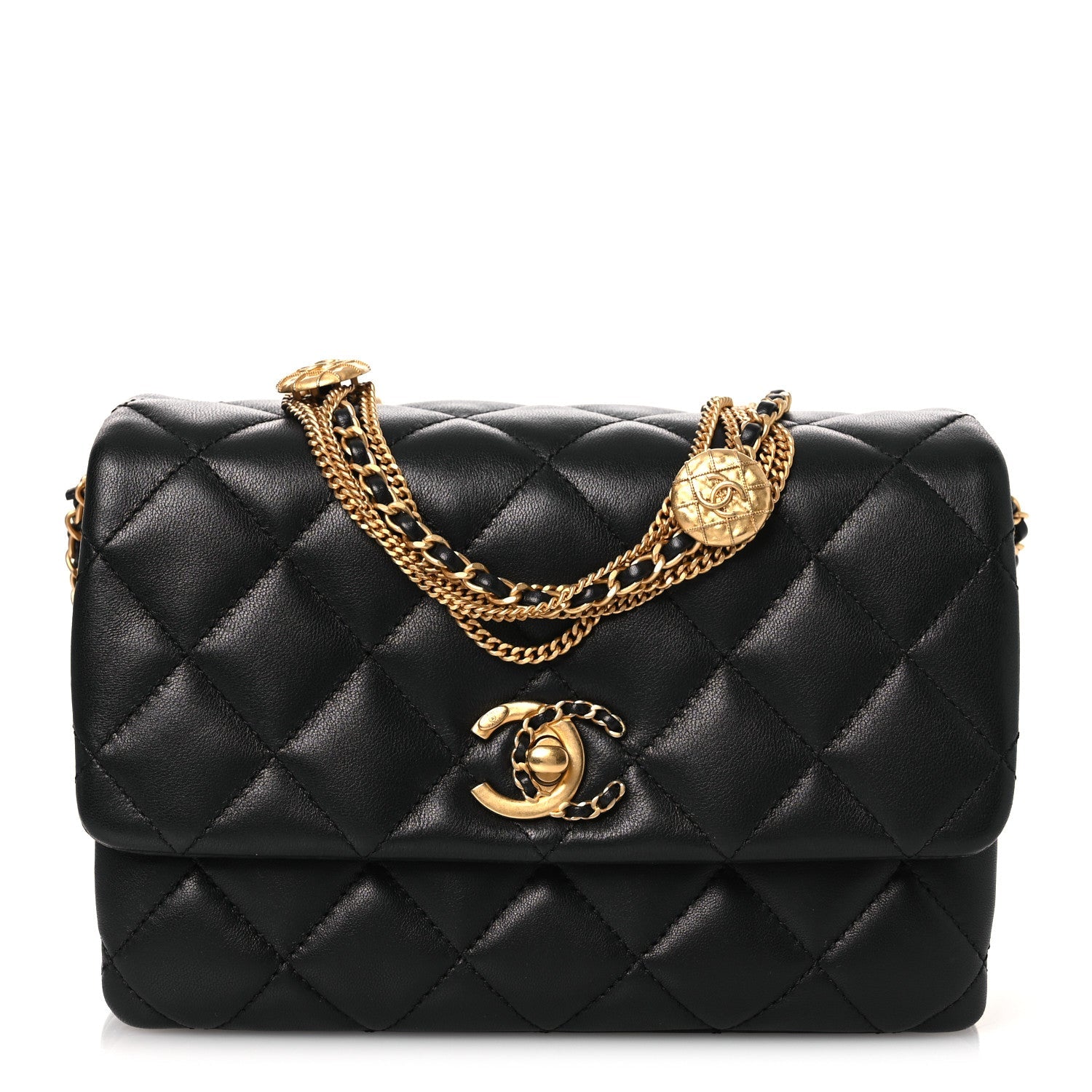 Lambskin Quilted Mini Medallion Multi Chain Flap Black