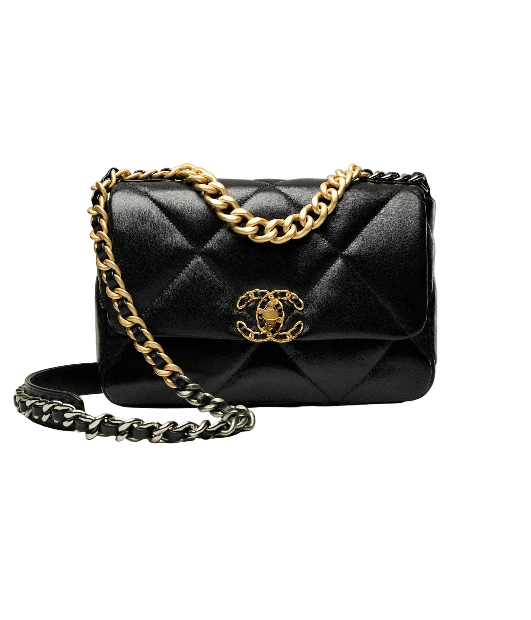 Chanel 19 Black Shiny Lambskin Leather Bag