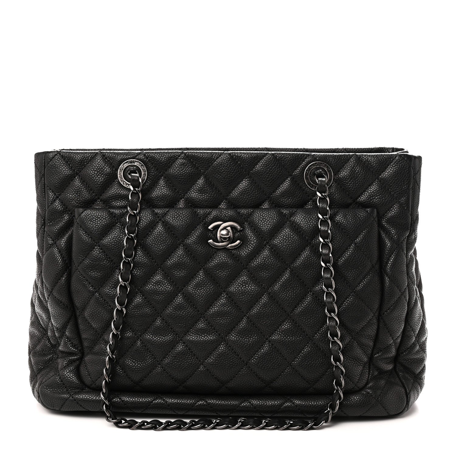 Caviar Quilted Shopping Tote Black