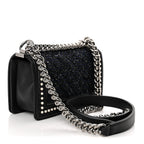 Calfskin Pearl Tweed Small Boy Flap Black