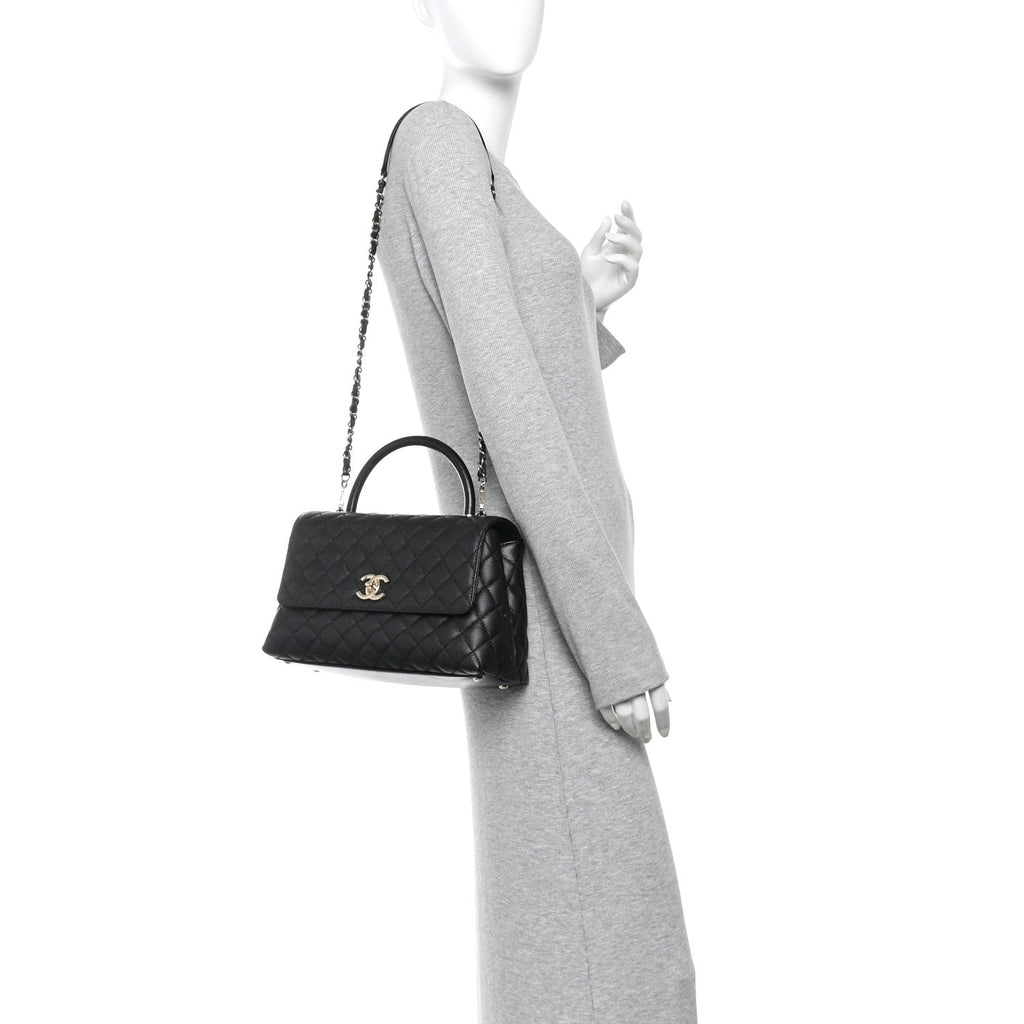 Caviar Quilted Small Coco Handle Flap Black