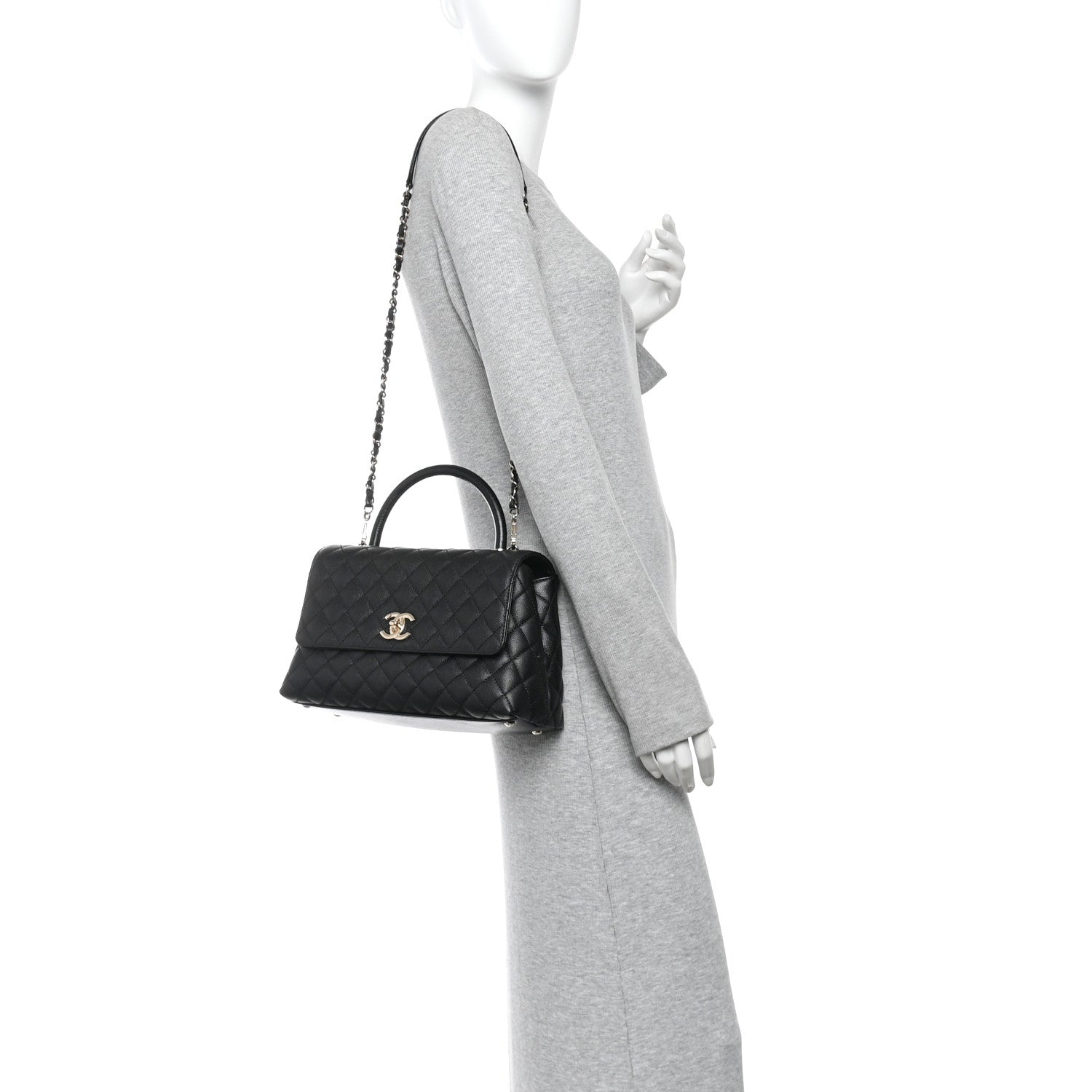 Caviar Quilted Small Coco Handle Flap Black