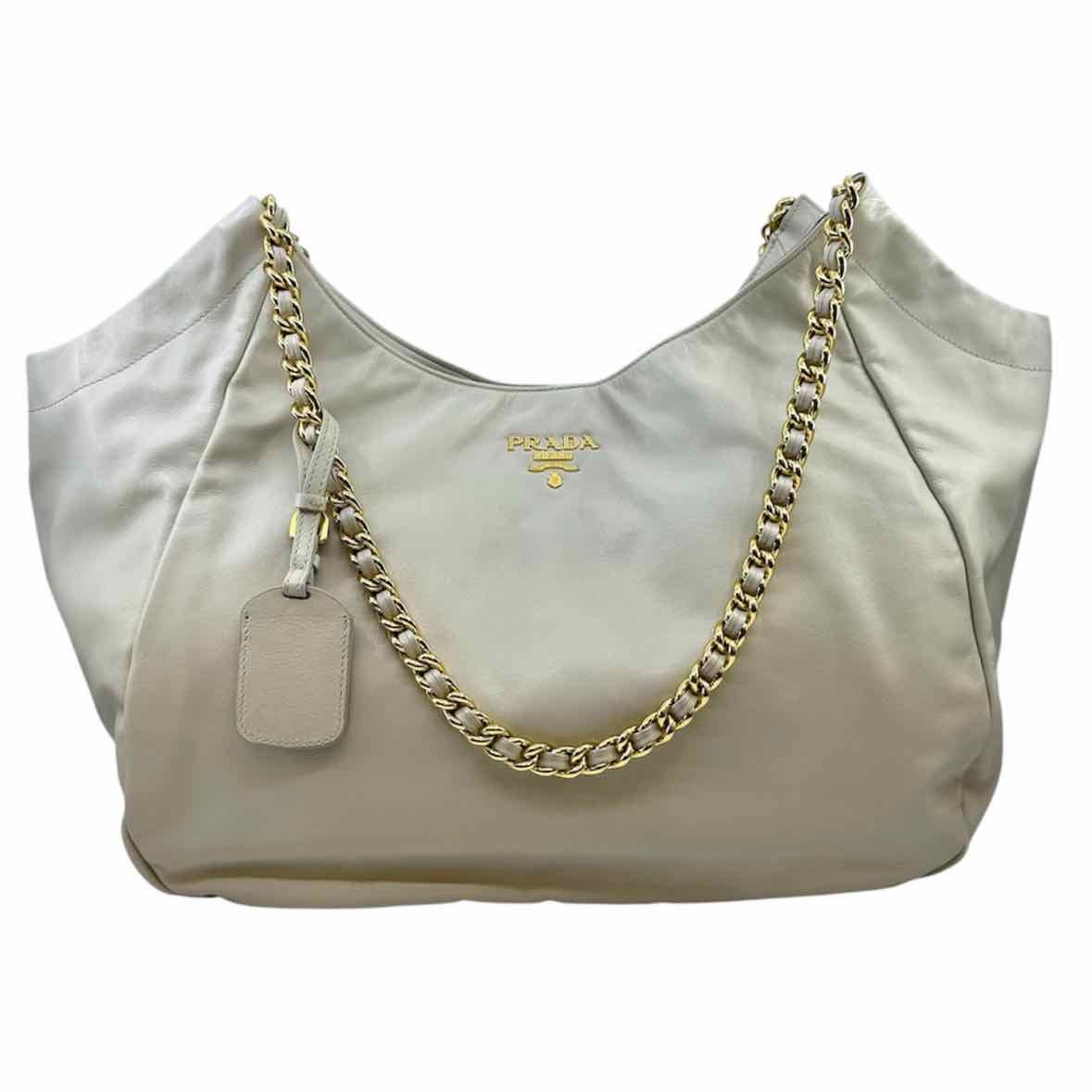 PRADA Light Grey Leather Solid Handbag