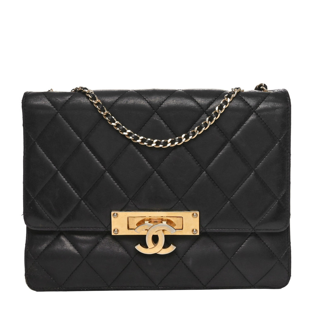 Lambskin Quilted Medium Golden Class Flap Black