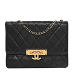 Lambskin Quilted Medium Golden Class Flap Black