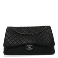 Grained Calfskin Quilted XXL Travel Flap Bag Black