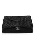 Grained Calfskin Quilted XXL Travel Flap Bag Black