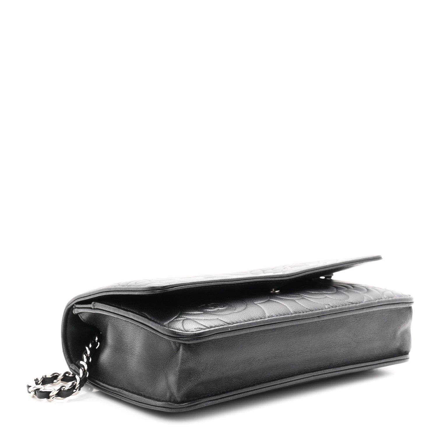 Lambskin Camellia Embossed Wallet On Chain WOC Black