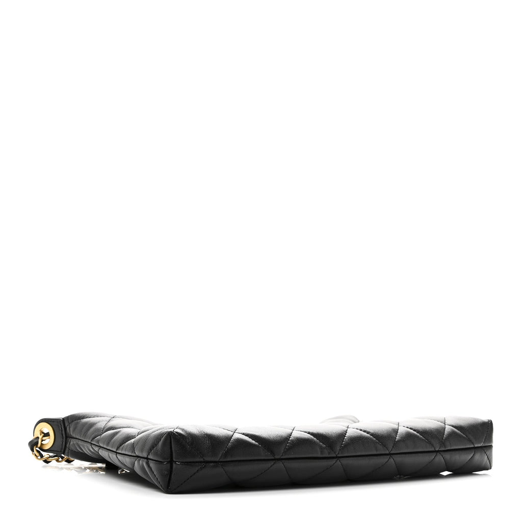 Shiny Lambskin Quilted CC Hobo Black