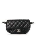 Calfskin Quilted CC Uniform Flap Belt Bag Black