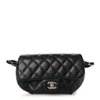 Calfskin Quilted CC Uniform Flap Belt Bag Black