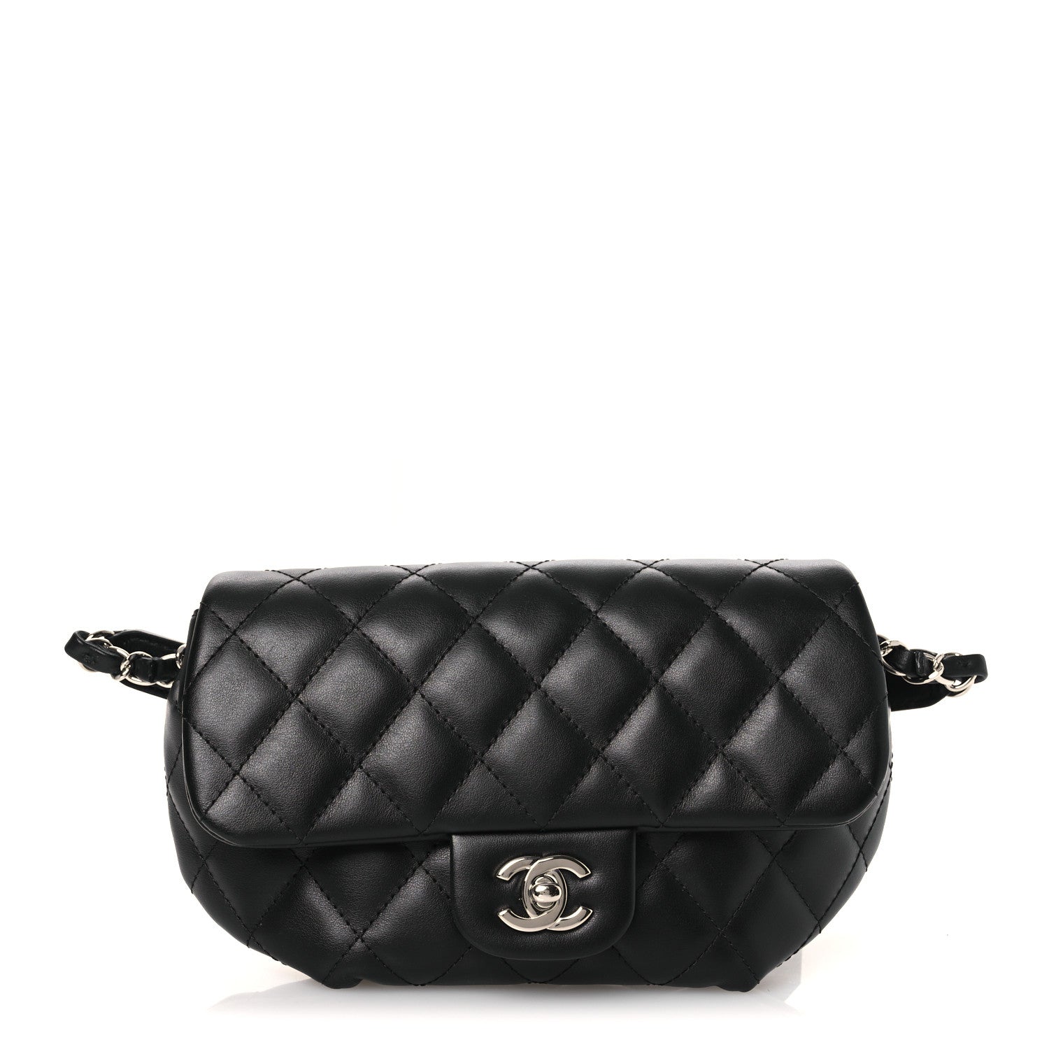Calfskin Quilted CC Uniform Flap Belt Bag Black