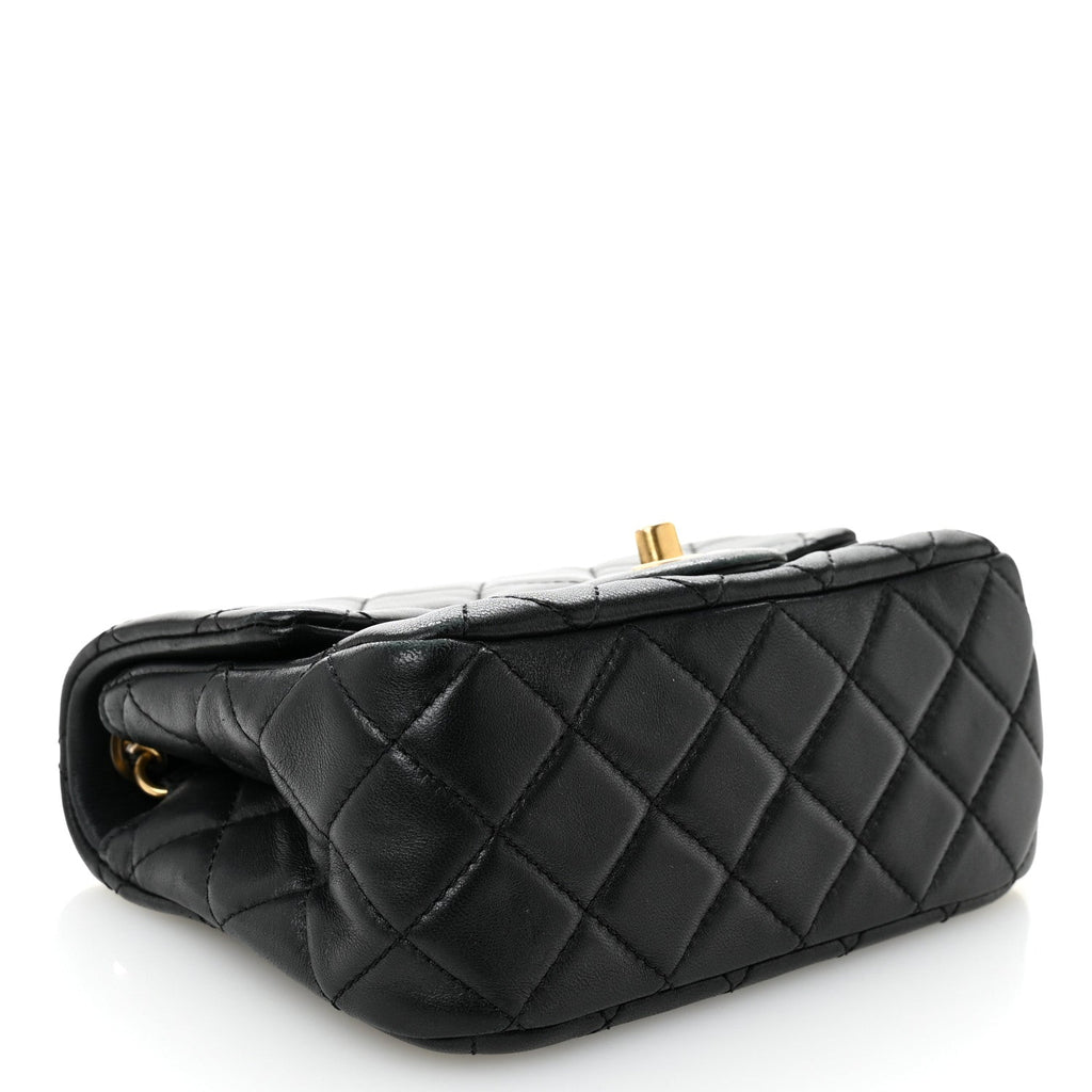 Lambskin Quilted Mini Pearl Crush Flap Black