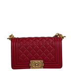 Chanel Small Le Boy Bag Red Quilted Lambskin with Gold Hardware