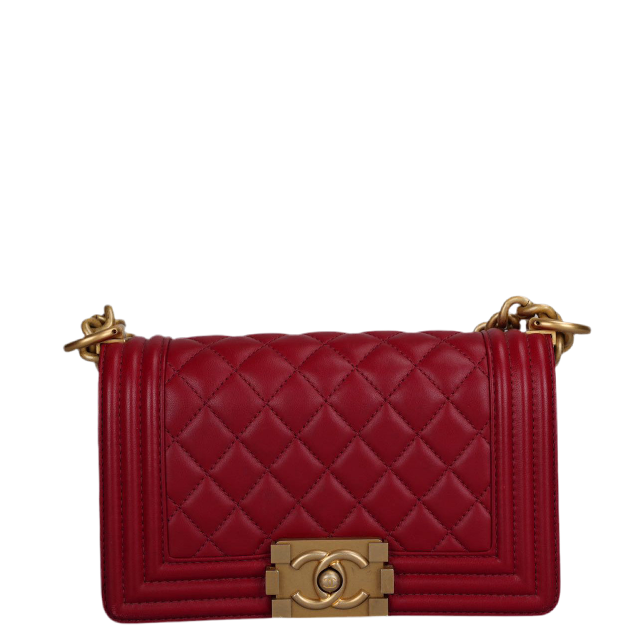 Chanel Small Le Boy Bag Red Quilted Lambskin with Gold Hardware