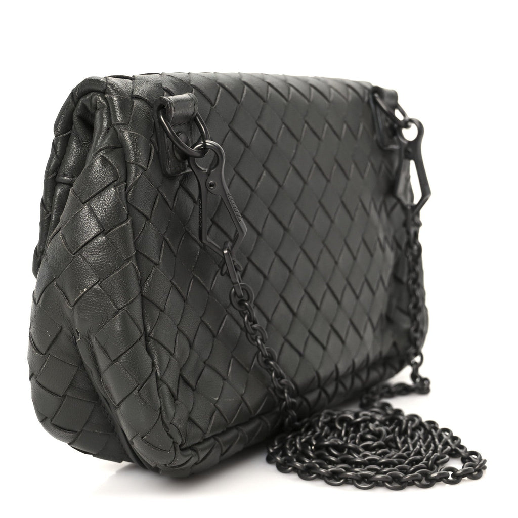 Nappa Intrecciato Small Chain Crossbody Light Grey