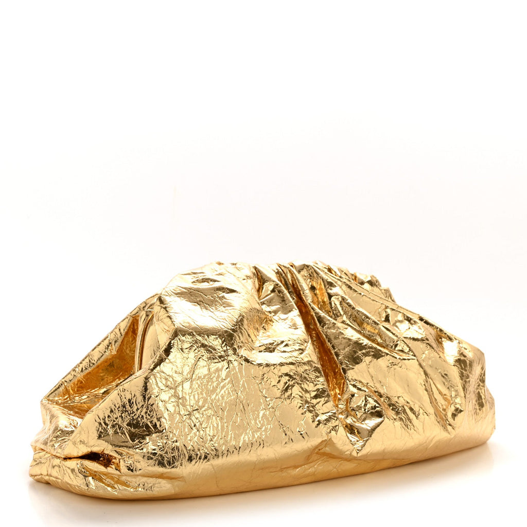 Metallic Crinkled Lambskin The Pouch Oversized Clutch Oro