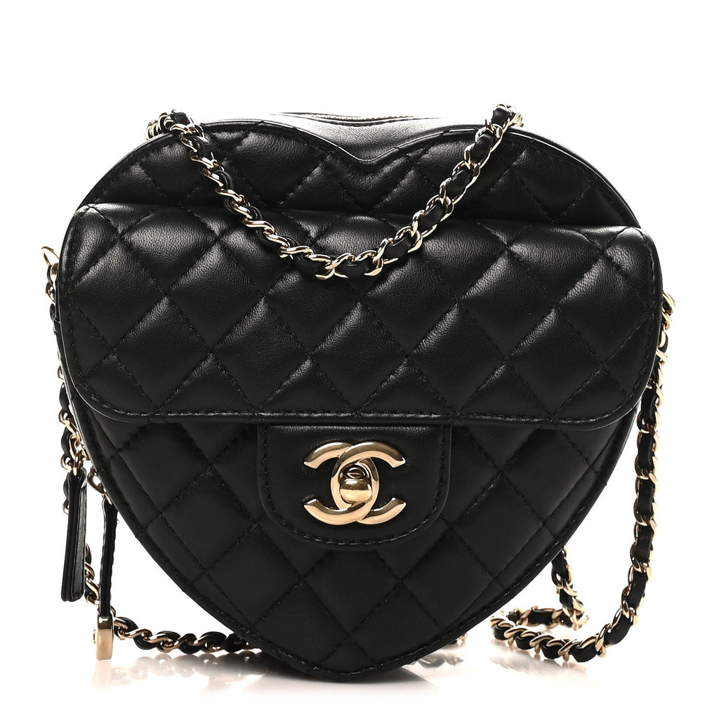 Lambskin Quilted CC In Love Heart Bag Black