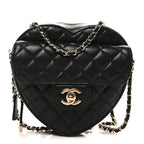 Lambskin Quilted CC In Love Heart Bag Black