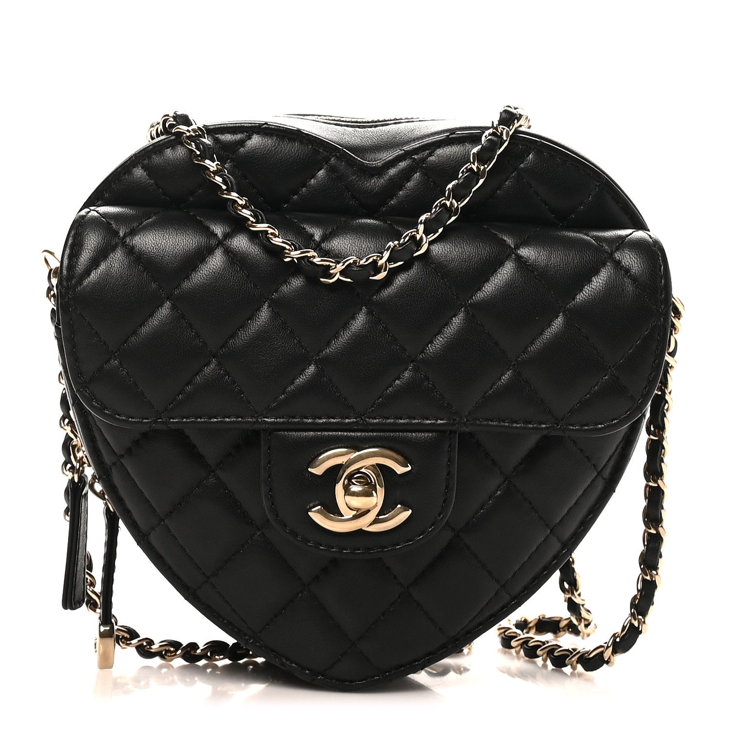 Lambskin Quilted CC In Love Heart Bag Black