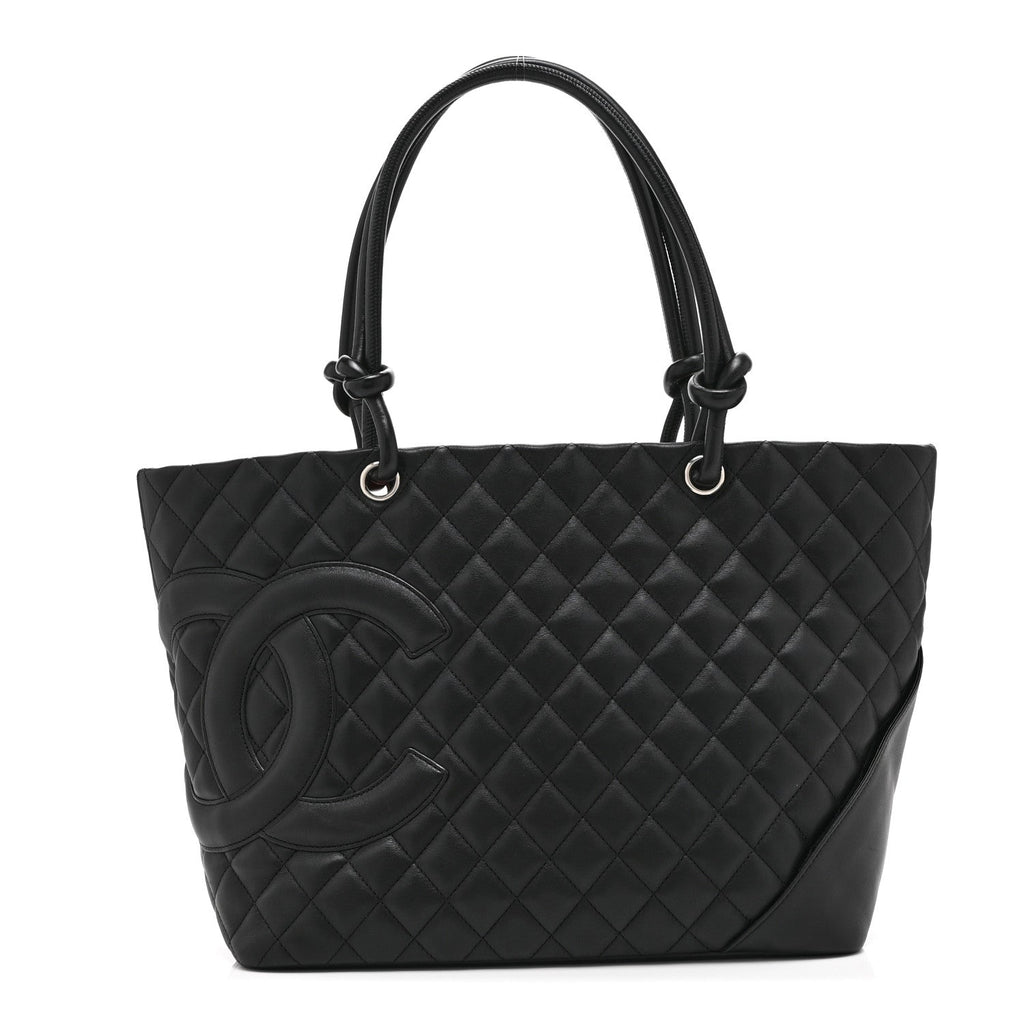 Calfskin Quilted Large Cambon Tote Black