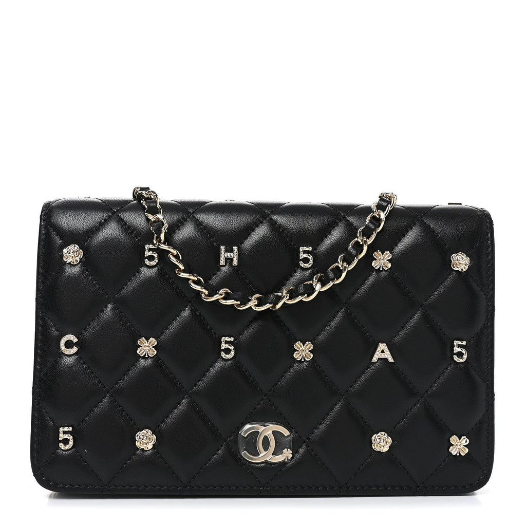 Lambskin Quilted All About Chanel Charm Wallet On Chain WOC Black