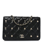 Lambskin Quilted All About Chanel Charm Wallet On Chain WOC Black