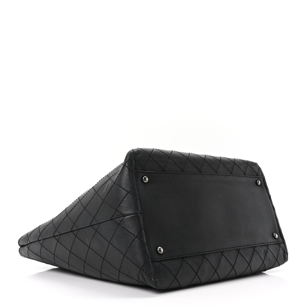 Calfskin Stitched Large Shopping Tote Black