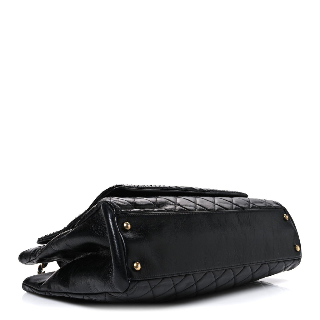 Snakeskin Glazed Calfskin Quilted Urban Mix Tote Black