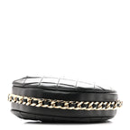 Lambskin Quilted Chain Around Pouch Hobo Black