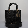 Christian Dior Black Small Lady Dior Bag in Cannage Lambskin Leather with Gold Hardware