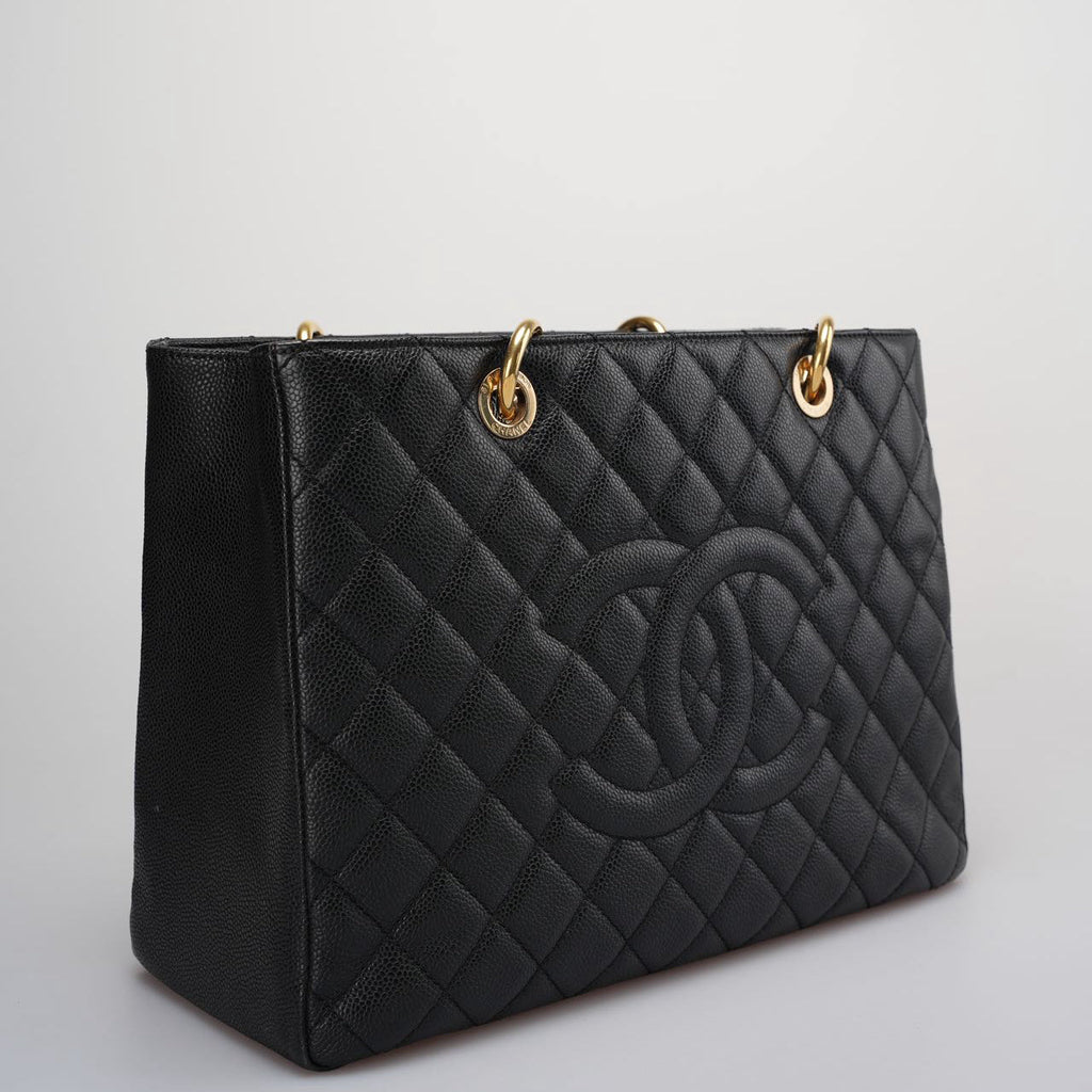 Chanel Grand Shopping Tote Black GST Bag in Caviar Leather with Gold Hardware Medium