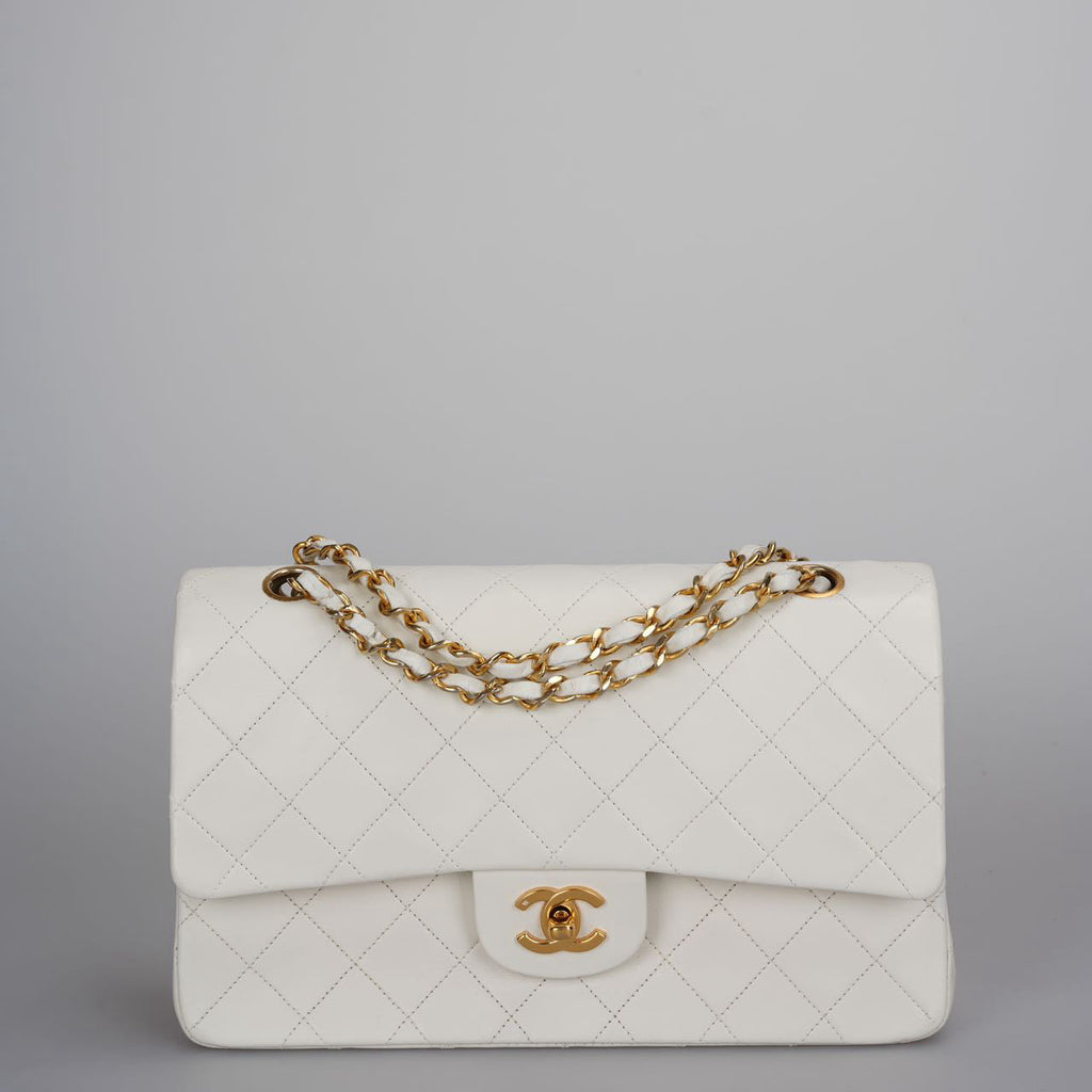 Chanel Vintage White Classic Double Flap Bag with 24k Gold Hardware