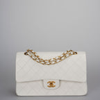 Chanel Vintage White Classic Double Flap Bag with 24k Gold Hardware