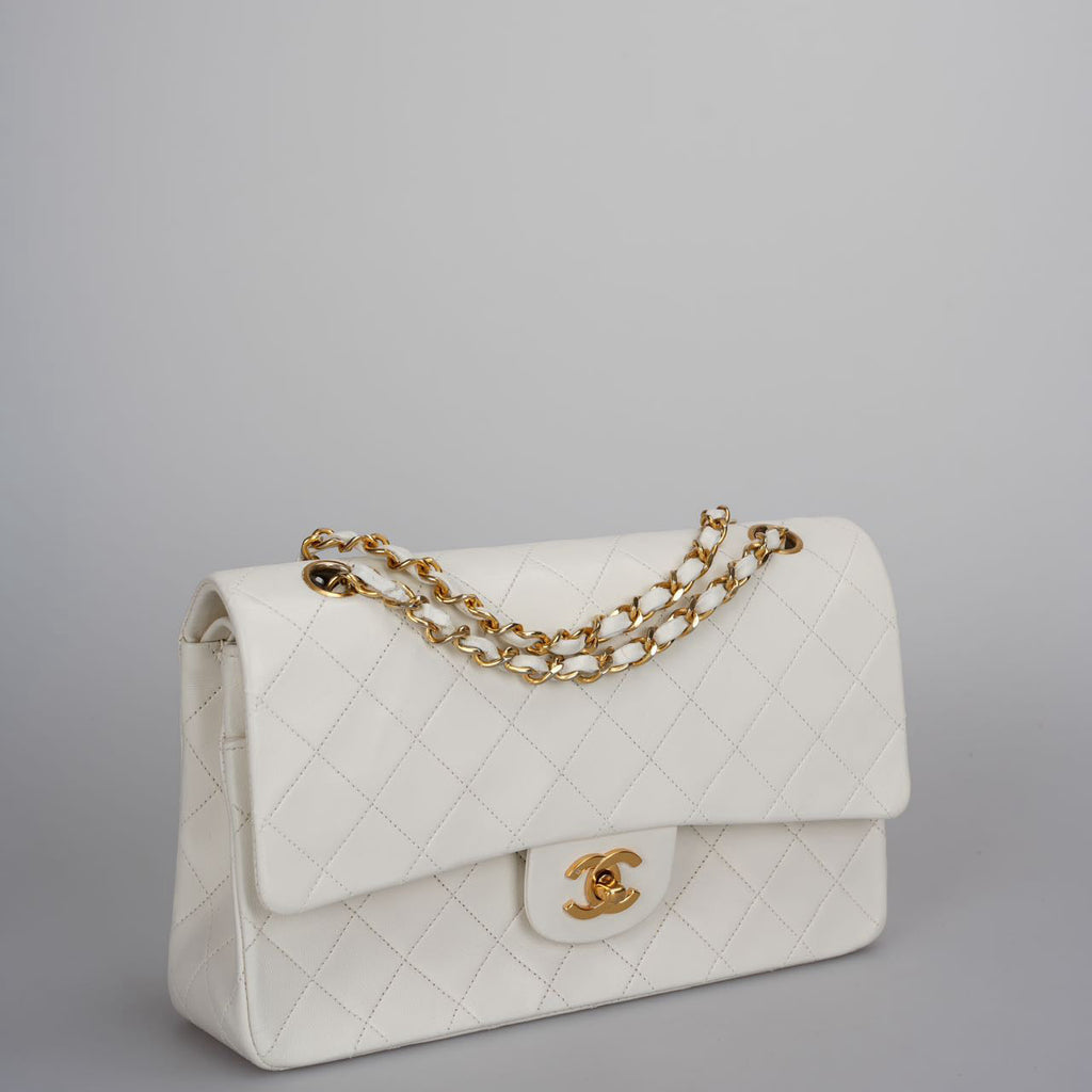 Chanel Vintage White Classic Double Flap Bag with 24k Gold Hardware