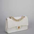 Chanel Vintage White Classic Double Flap Bag with 24k Gold Hardware