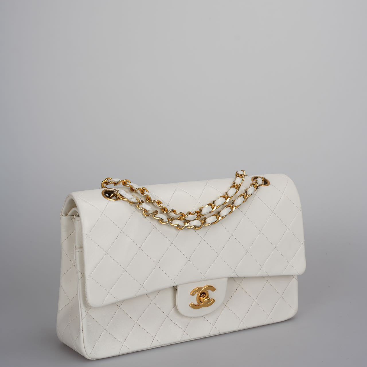 Chanel Vintage White Classic Double Flap Bag with 24k Gold Hardware