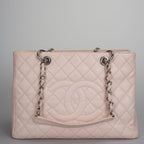 Chanel cherry blossom pink Grand Shopping Tote GST Bag in Caviar Leather with Silver Hardware