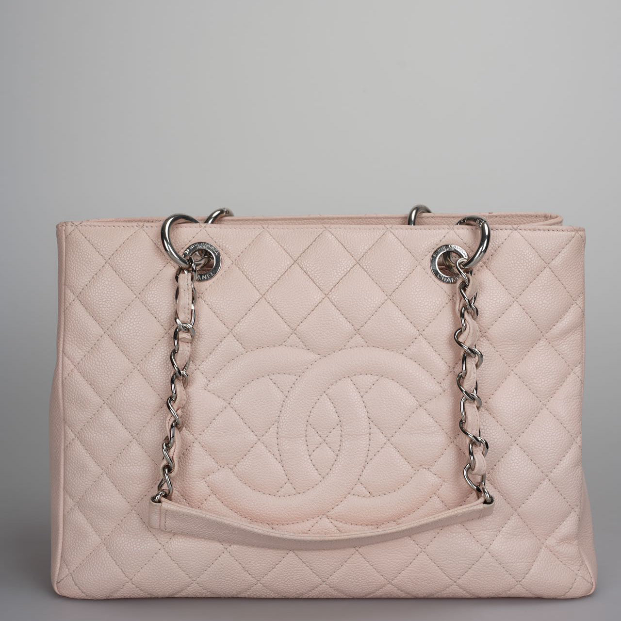 Chanel cherry blossom pink Grand Shopping Tote GST Bag in Caviar Leather with Silver Hardware