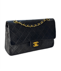 Chanel Vintage Stoff Timeless Flap Bag Black Medium 24k Gold Hardware